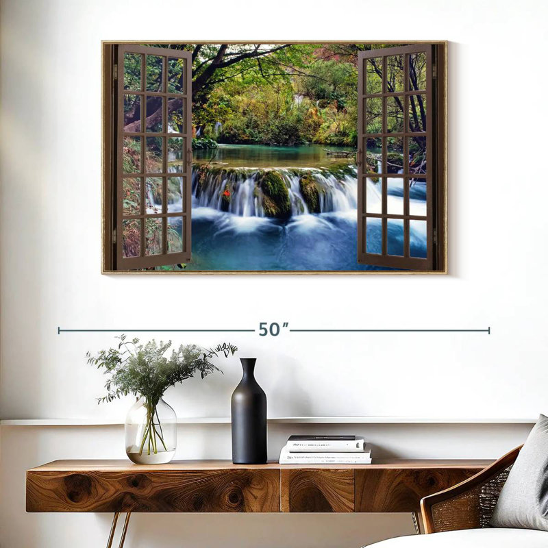 Fenêtre ouverte, Cadre flottant en bois naturel, 40 po x 27 po