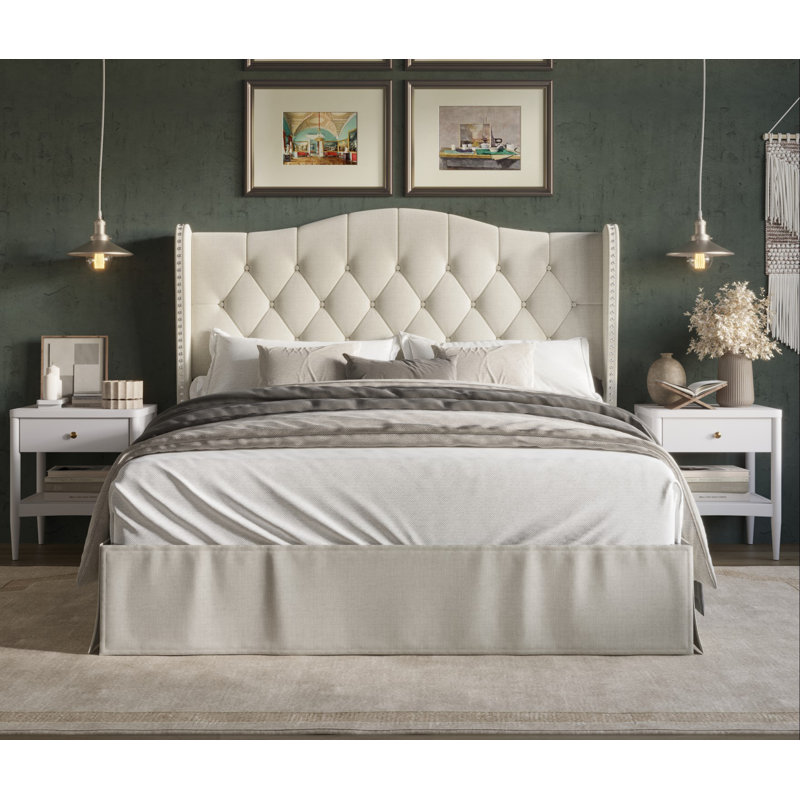 Lit plateforme tapissier Knott Riley, Simple, Gris chaleureux