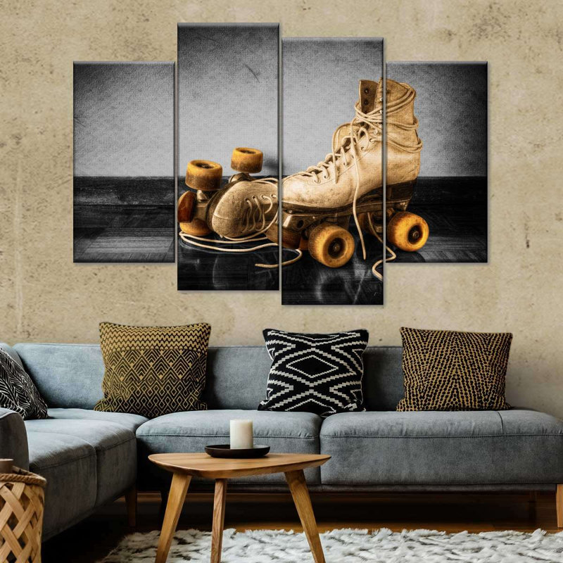 «Vintage Skates Pop», ensemble de 4 reproductions sur toile par Ivoire, H 22 po x l 36 po x P 1 po