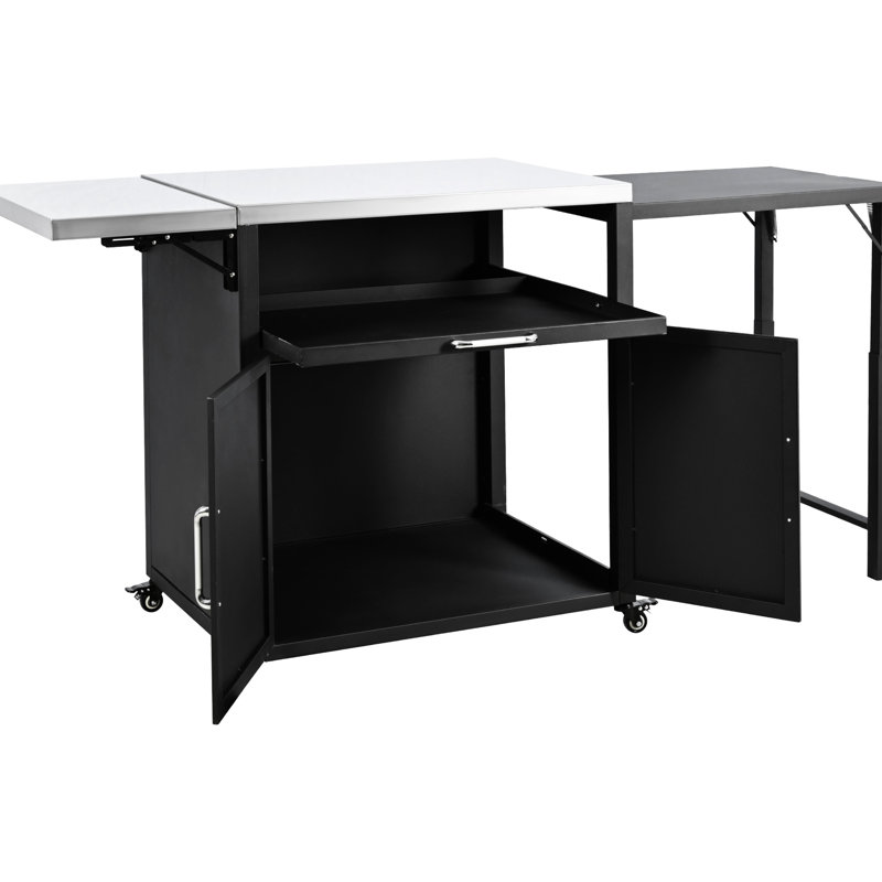 Versatile Outdoor Storage With Folding & Expandable Features, Matte Black Cabinet Cabinet: Foldable Table, Iron Panel, Spacious Storage,