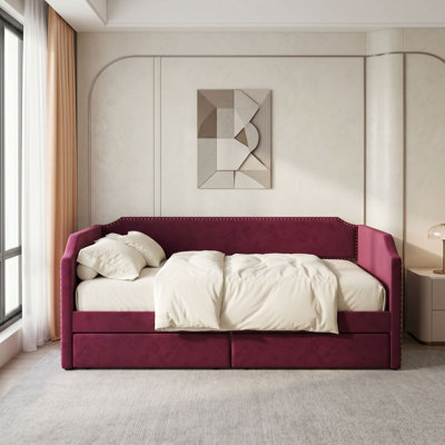 Twin Upholstered Daybed with Drawers and Slats