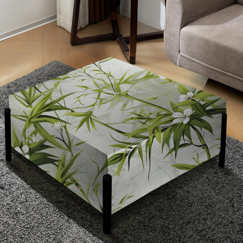 Bamboo Zen Haven I - Oriental Large Square Ottoman