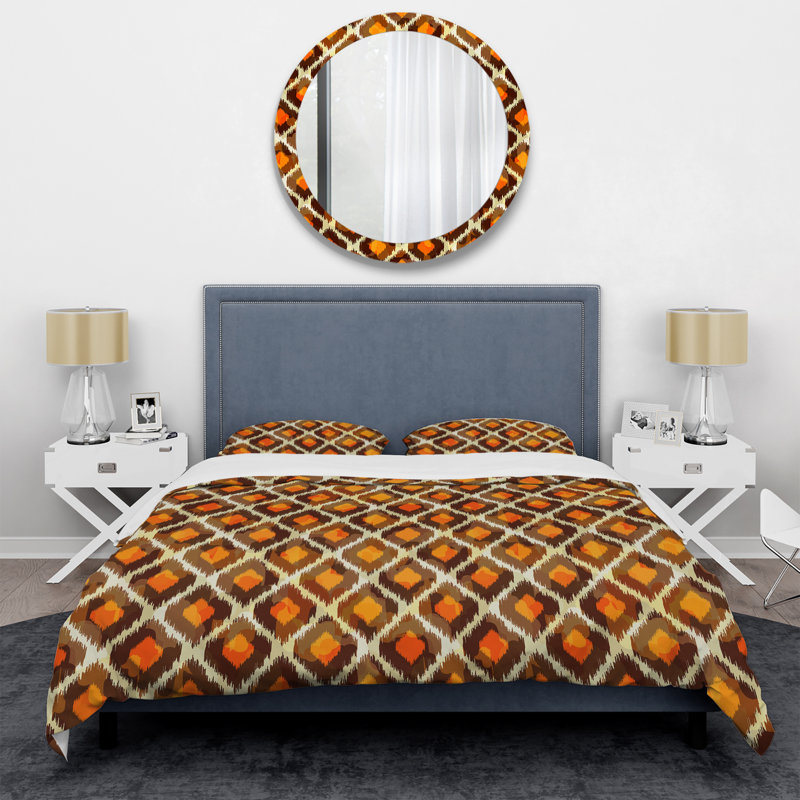 Yellow Ikat Ogee - Ensemble de housse de couette abstrait - Microfibre de polyester