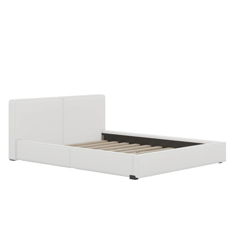 Grand lit tapissier au sol en velours, Beige