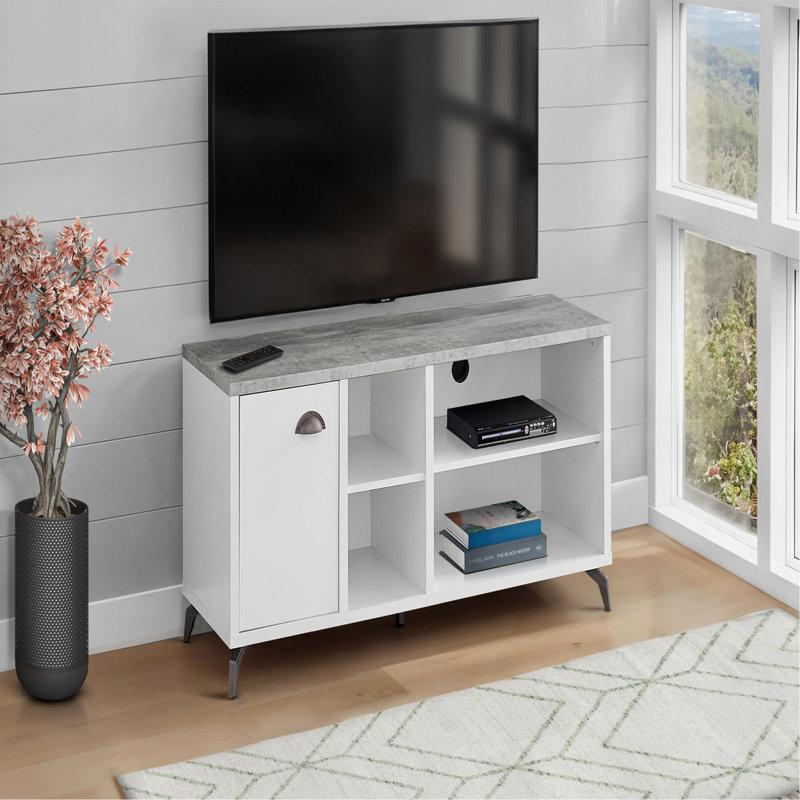 Meuble télé, console de 48 po, meuble multimédia, meuble de rangement, salon, chambre à coucher, contemporain, moderne, Blanc