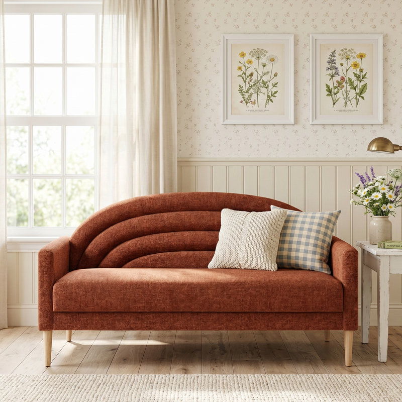 Canapé rembourré à deux places Michala, Polyester ocre, H 31,5 po x l 64,17 po x P 30,7 po