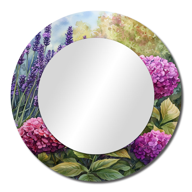 Hydrangeas And Lavender Garden I - Floral Mirror Wall Decor - Printed On Metal, 23" x 23"