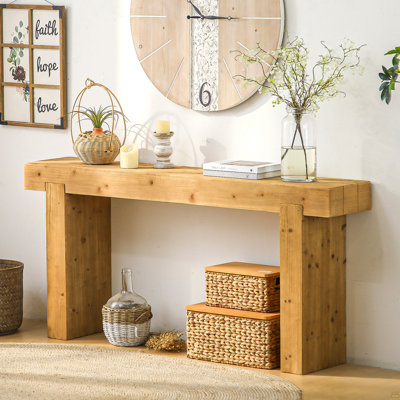 63" Solid Wood Console Table – Rustic Farmhouse Sofa Table for Entryway, Hallway, or Behind Couch, Narrow Rectangular Design