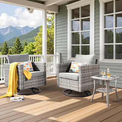 Baili 3 Piece Outdoor Swivel Chair, Rocking Patio Set With Cushions
