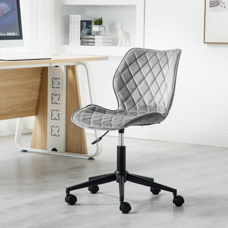Chaise de travail ergonomique rembourrée en velours Alberson, Gris, Noir