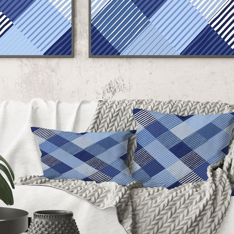 Blue Houndstooth Print - Midcentury Throw Pillow, 16"H x 16"W