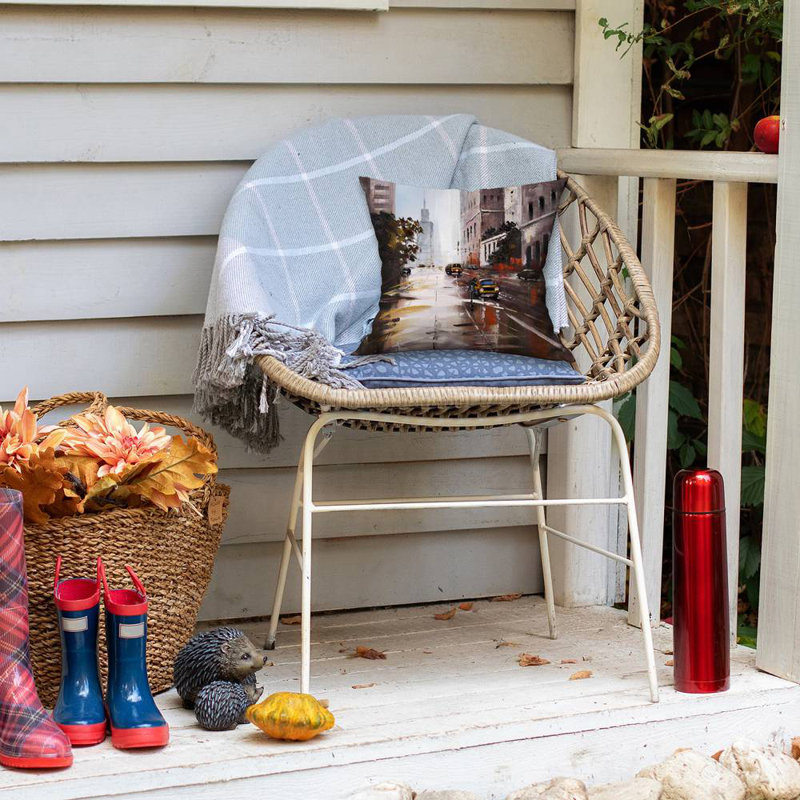 Morning street scene - 16"x16" Outdoors Throw pillow - Spun poly - Print on demand