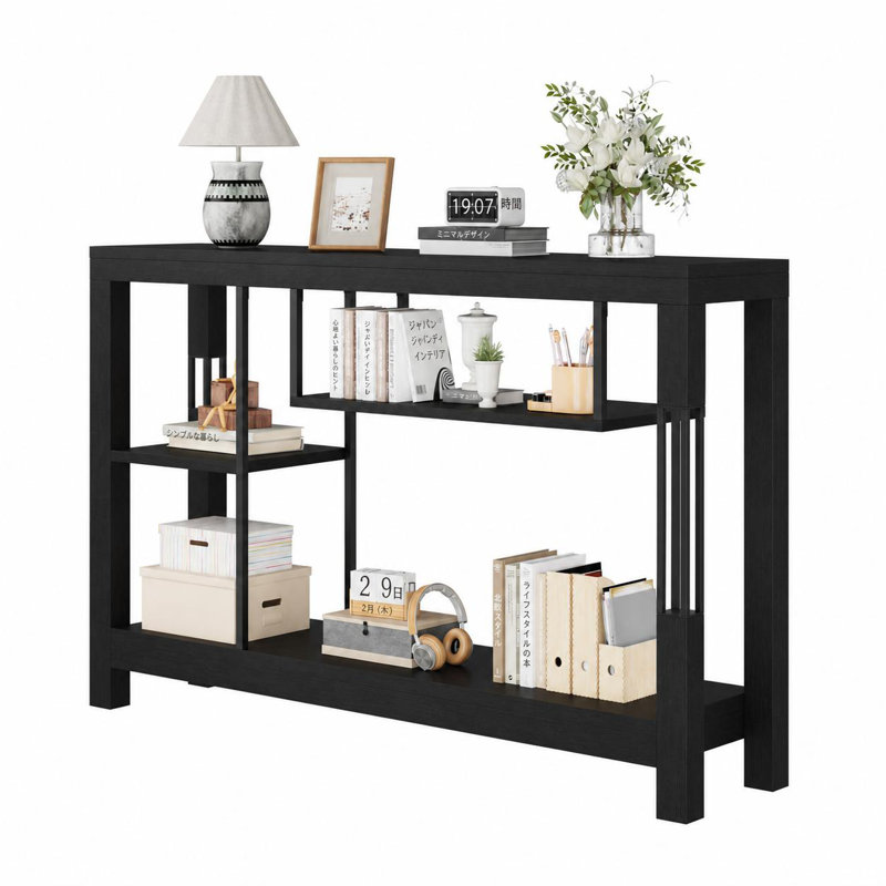Console étroite de style industriel et champêtre, étagères de rangement ouvertes à plusieurs niveaux pour petits espaces