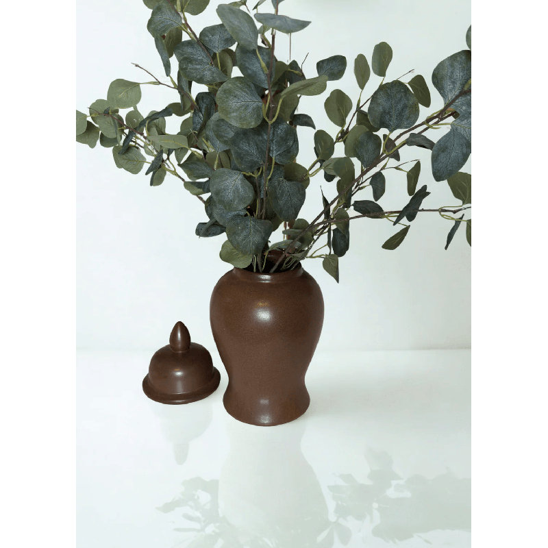 Pot gingembre brun en céramique vernie pour décoration intérieure - moyen