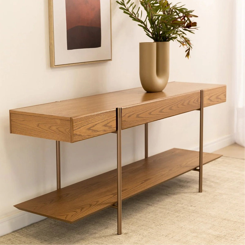 Console Mid-Century en bois de frêne, H 29,5 po x l 47,2 po x P 17,7 po