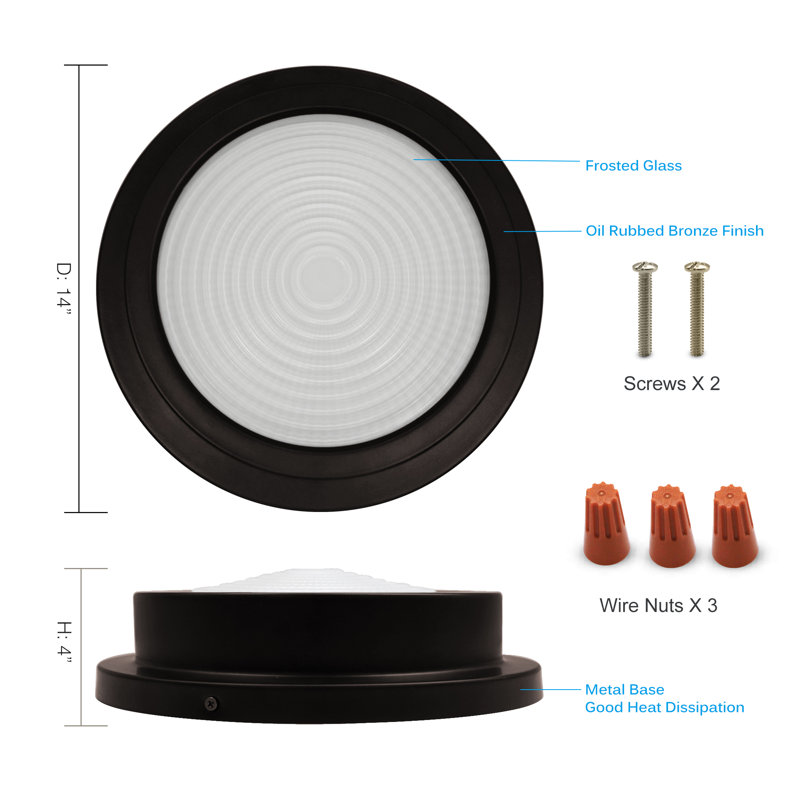 Glass LED Flush Mount, 4" H x 14" W x 14" D