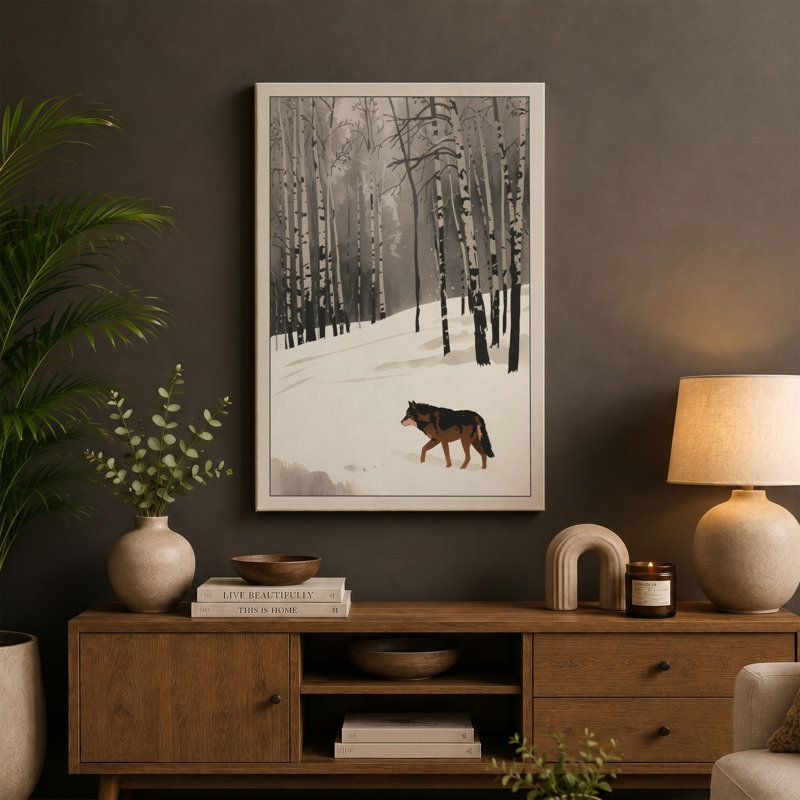 Wolf in Winter Forest Scandinavian - Wrapped Canvas, 24x16 - 61.0 x 40.6 cm, White Border