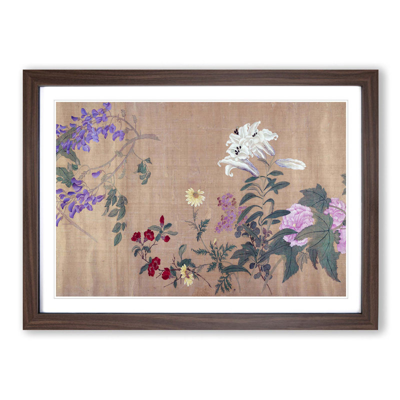 One Hundred Flowers Vol.5 by Yun Shouping - Picture Frame Painting Print, 27cm H x 36cm W x 2cm D, Walnut Framed