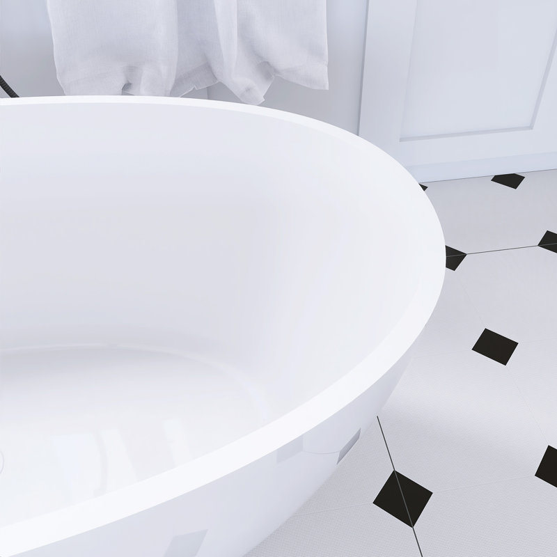 Freestanding Solid Surface Soaking Bathtub, Matte White