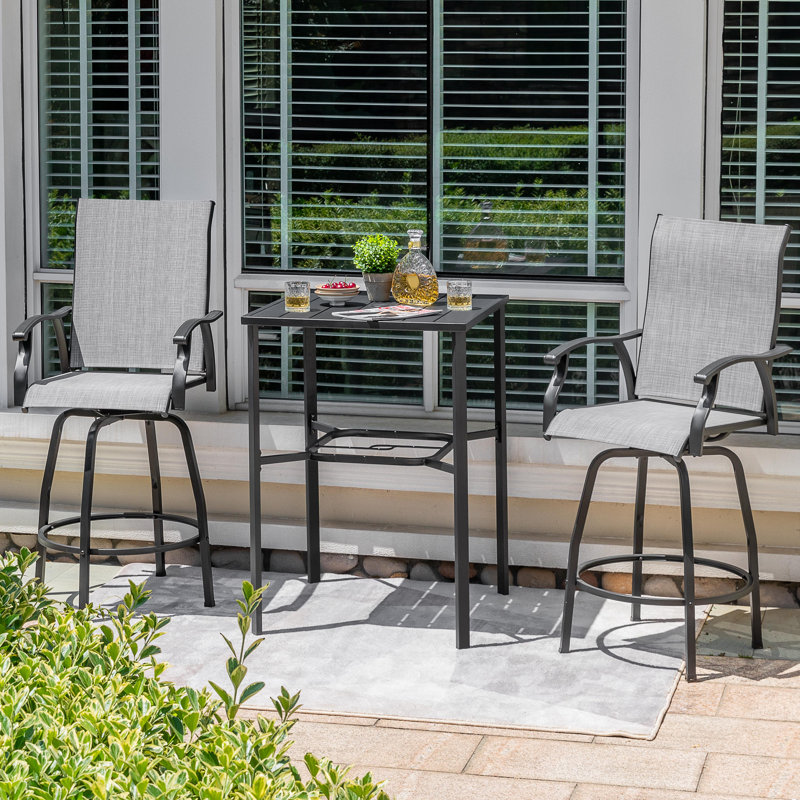 Patio 3-piece Bar Set With Umbrella Hole, Swivel PVC-coated polyester Bar Stools