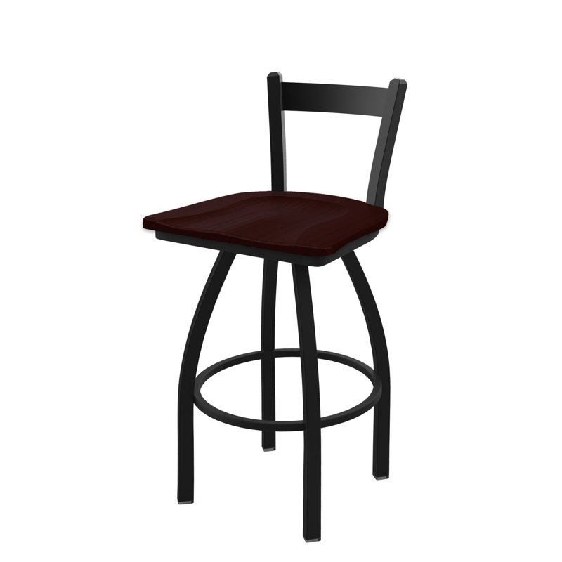 821 Catalina Low Back Swivel Counter Stool, Black Wrinkle, Wood-Dark Cherry Oak, Counter Stool ( 25" Seat Height)