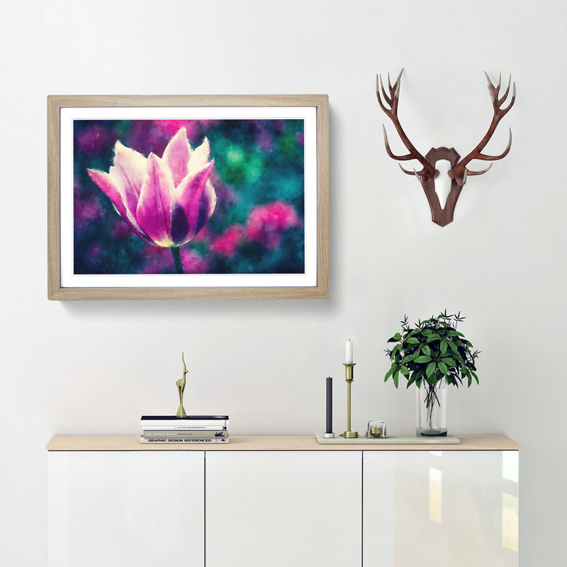 Purple Tulip Flower - Framed Print, 24cm H x 33cm W x 2cm D, Oak Framed