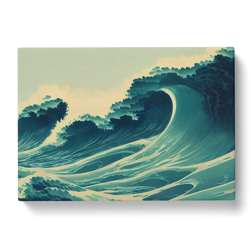 Glowing Japanese Wave - Wrapped Canvas, 35cm H x 50cm W x 3cm D