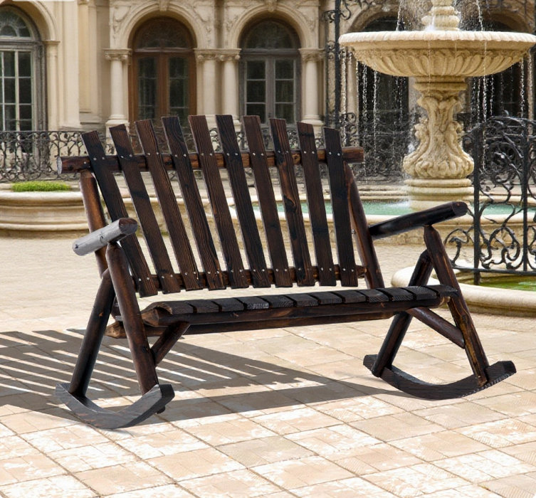 Adirondack Rocking Chair Outdoor Wooden Rocking Chair, Double-Person Rustic Adirondack Rocker