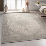 Neutral Oriental Medallion Contemporary Area Rug