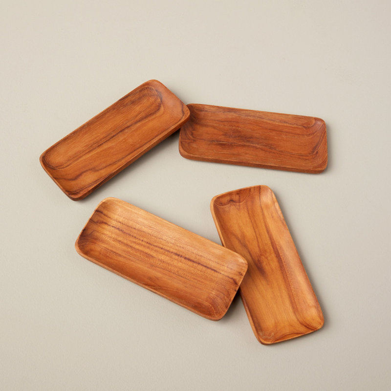 Petits plateaux en teck, ensemble de 4