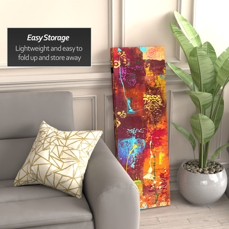71" x 47.25" India Canvas 3 Panel Room Divider, 4 ft. High