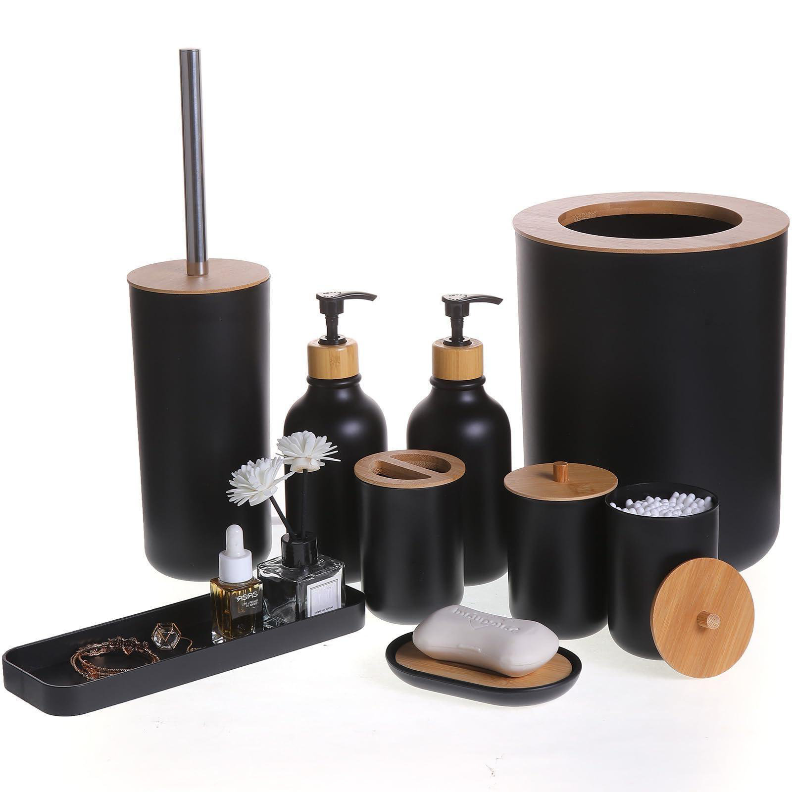 Ensemble Salle De Bain 6 Pièces Bleu - Distributeur De Savon, Poubelle, Porte-brosse, Etc.