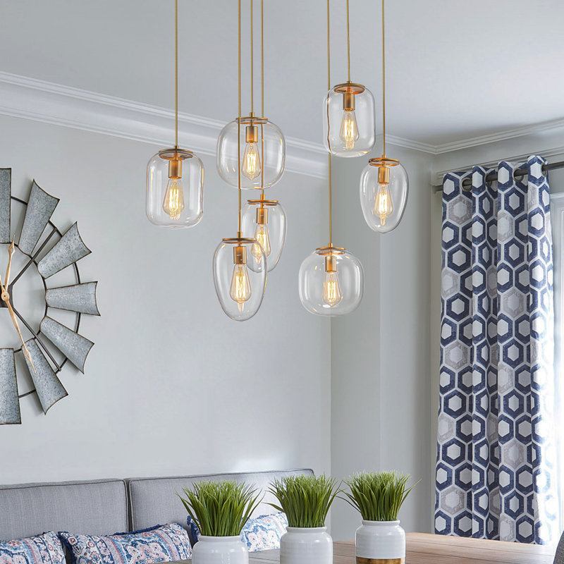 7-Light Kitchen Island Cluster Pendant, Gold