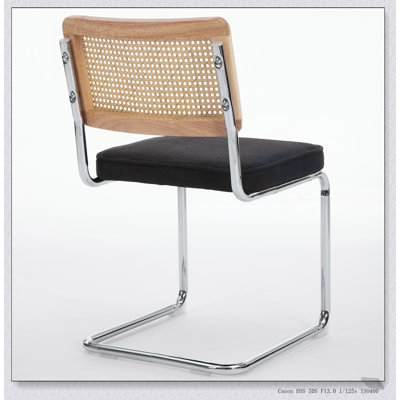 Ensemble de 2 chaises de salle à manger de style Mid-Century moderne, revêtues de lin avec dossier en canne naturelle et base en acier inoxydable chromé, confortables et élégantes