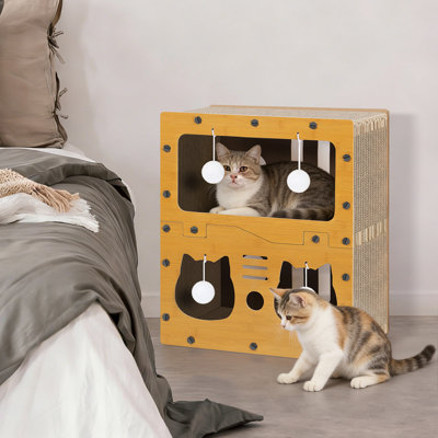 55cm wide Multi-Level Cat Scratcher Board with Hanging Balls, Large Interactive Corner Cat Scratching Pad for Indoor Cats