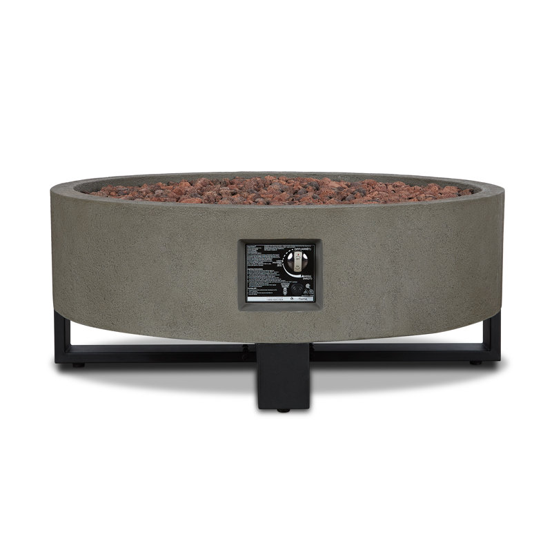 Idledale Round Gray Gas Fire Pit with Black Steel Base