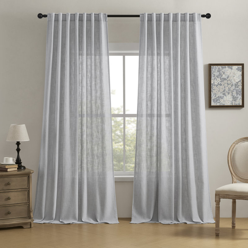 Draycott Linen Blend Semi-Sheer Curtain Pair, Grayish White, 52" W x 108" L