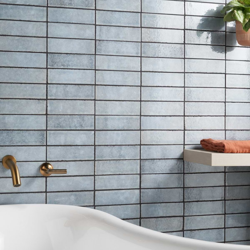 Color One 2x8 Glossy Lava Stone Tile, Arctic Blue