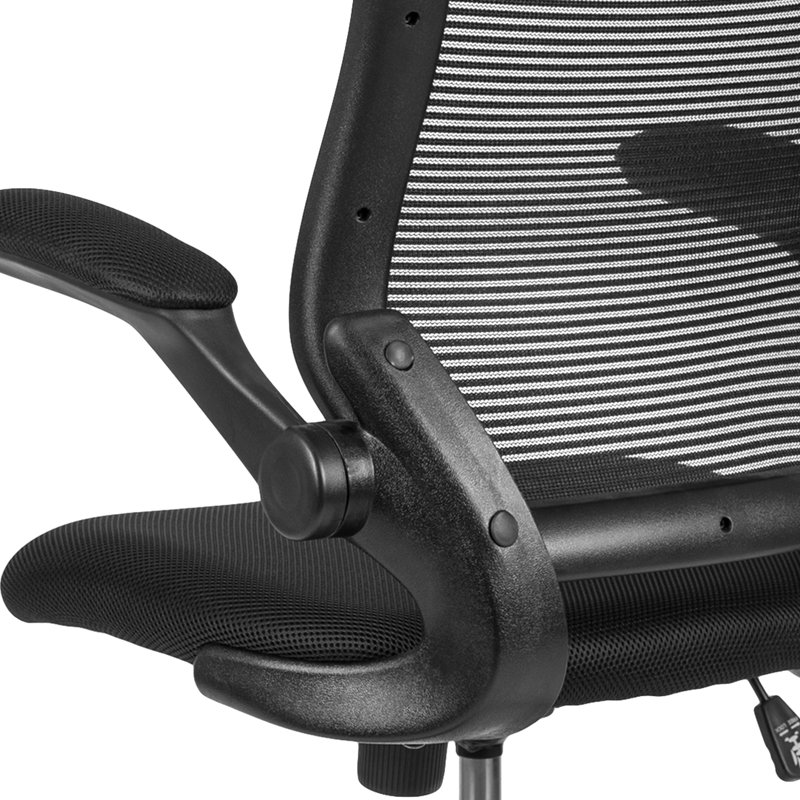 Mid-Back Mesh Ergonomic Drafting Chair with Foot Ring and Flip-Up Arms, Black