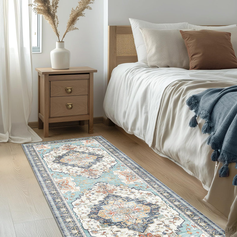 Oriental Area Rug, Vintage Low Pile Non-Slip Machine Washable Area Rug, Runner 80 x 200 cm