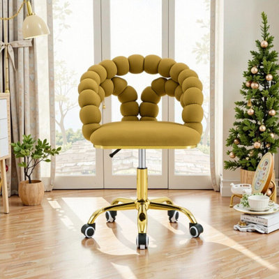 Velvet Adjustable Swivel Desk Chair With Bubble Back And Gold Base
