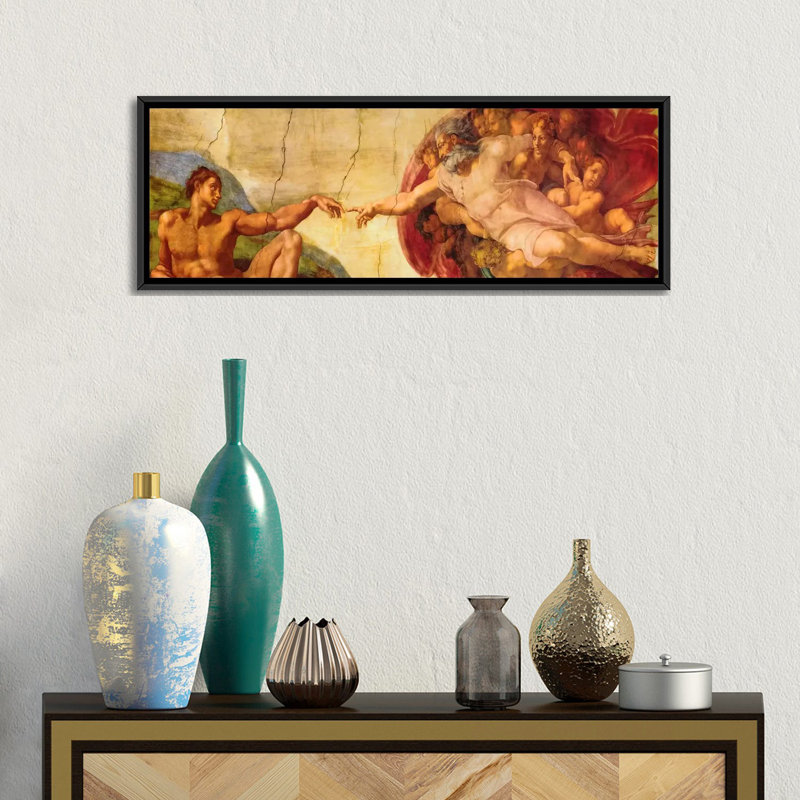 "Création d'Adam" par Michelangelo, reproduction d'art sur toile, H 12 po x l 36 po x P 2 po, Toile avec cadre noir