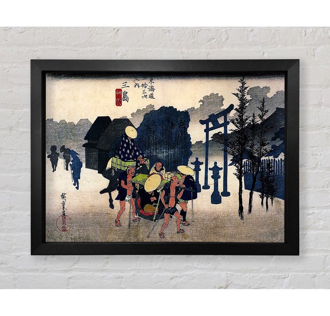 Hiroshige Reisende, die an einem Schrein vorbeikommen von Hiroshige - Einzelne Bilderrahmen Kunstdrucke