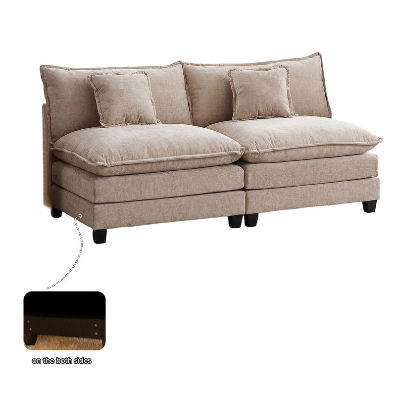 2-Seater Sofa Couch with CHENILLE Upholstery, Khaki Chenille