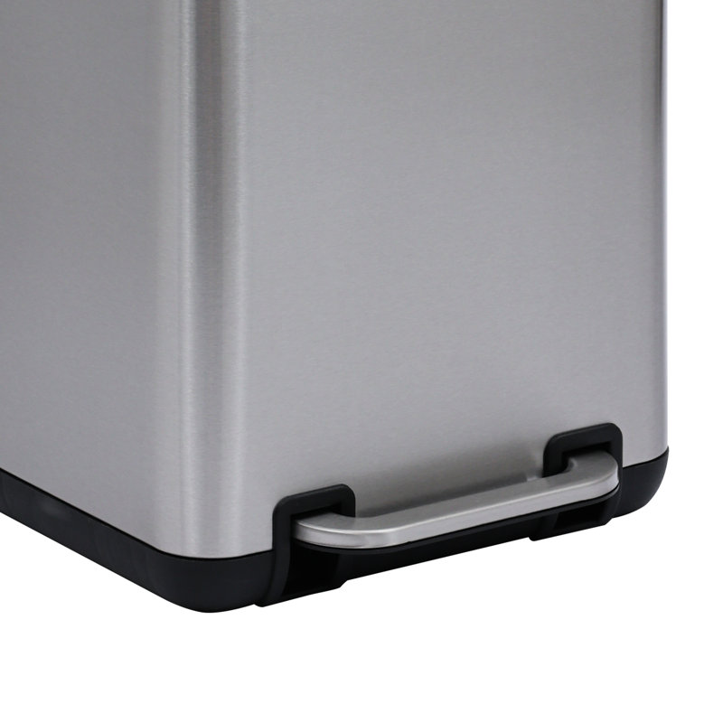 Silver Rectangular Step-On Trash Can with Plastic Inner Bucket