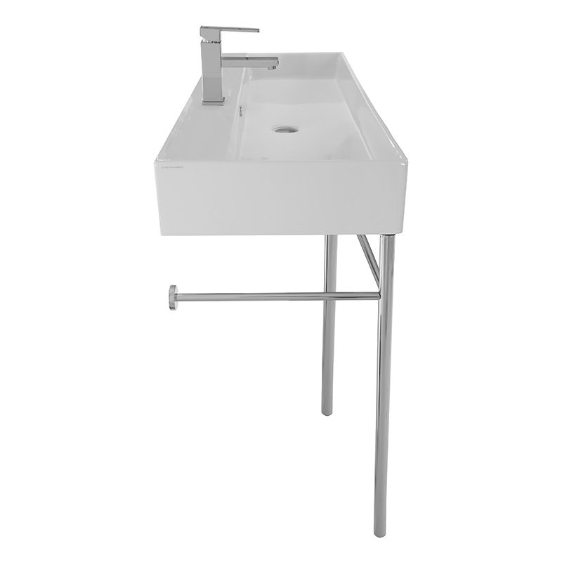 Lavabo de salle de bain rectangulaire en céramique chrome / blanc avec trop-plein 48 po Teorema, Monotrou