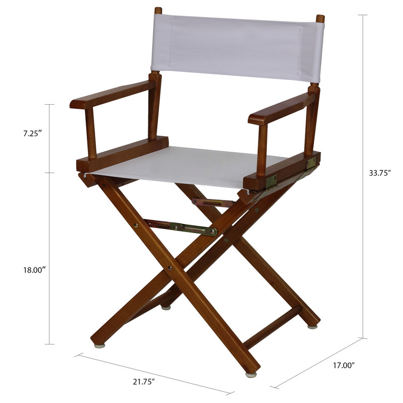 Chaise de réalisateur pliante 18 po, Blanc, Chêne miel