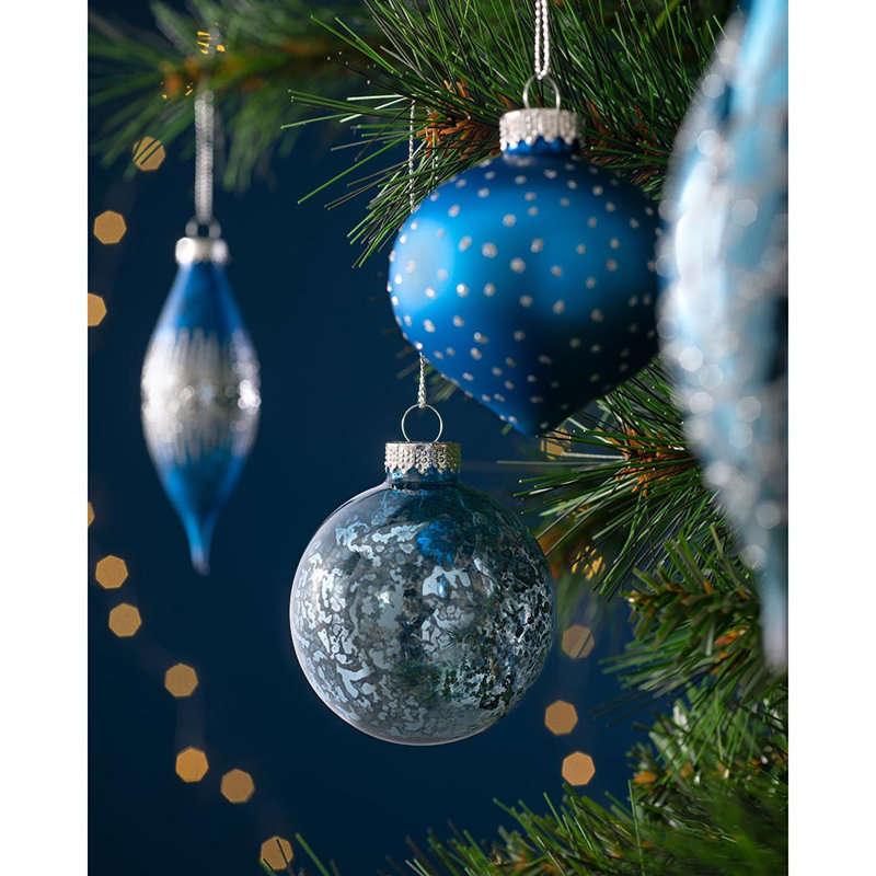 62.3cm Assorted Glass Bauble, Royal Blue/Ice Blue/Silver