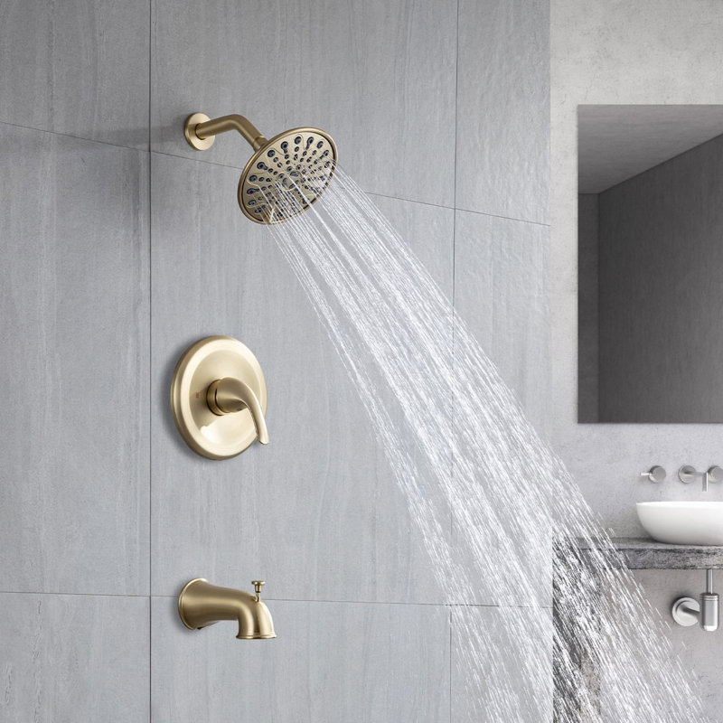 Robinet de baignoire et de douche à inverseur avec valve brute, Or brossé