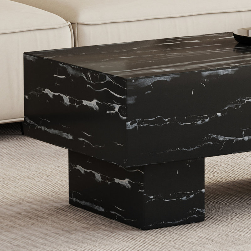 Table basse noire tendance avec motifs modernes, 43,3 x 21,6 x 17,2 po, pour le cinéma maison et le salon, capacité de 330 lb, installation simple de 330 livres avec assemblage facile